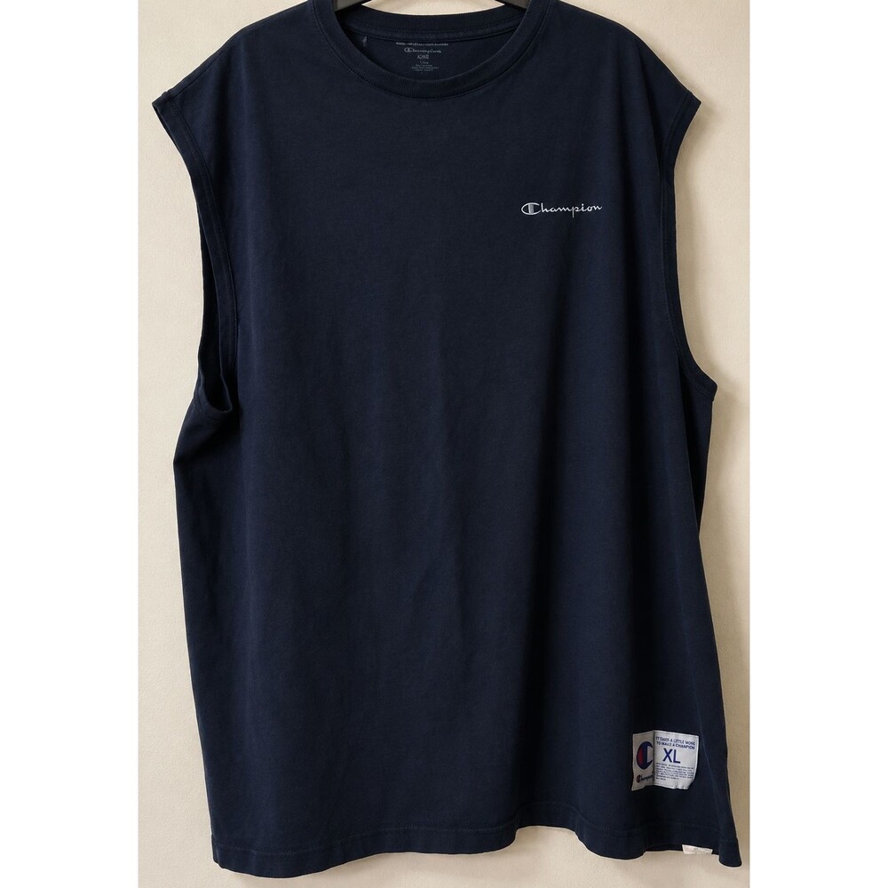 Champion Muscle Navy Sleeveless Embroidered Logo Athletic Y2K Shirt Men's XL